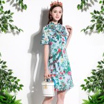 Sweet Princess Dress 2017 Spring Summer Hot Sale Novlty Floral Print Short Sleeves Small Ruffles Women Mini Fashion Dress