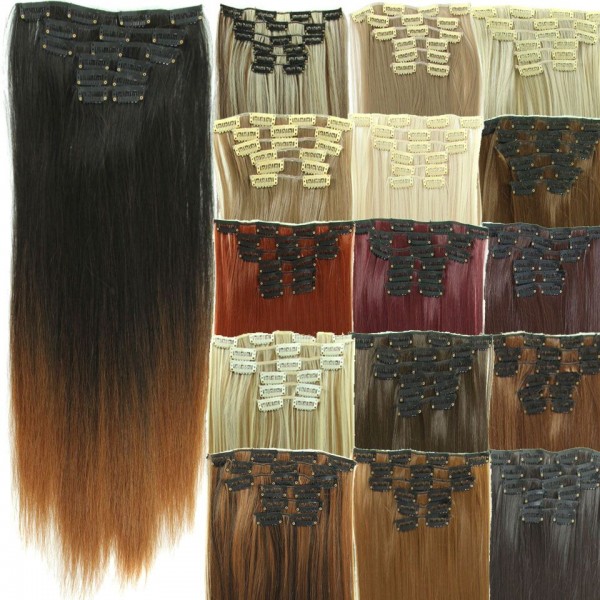 Synthetic Hair Extension Hairpiece 23" Synthetic Straight Hair Piece 16 Clip In Hair Extensions 6 pcs/set False Hair piece