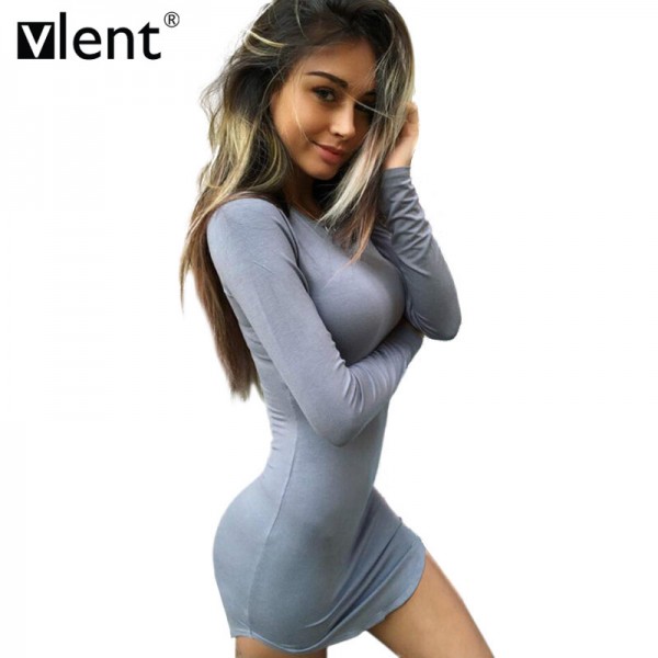 Sytiz Bodycon Women Winter Dress Long Sleeve Gray Mini Vestidos Womens Sexy Pink Plus Size Dresses Short Party Night Club Dress