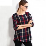 T Shirt Femme Autumn Cotton Linen Three Quarter Sleeve Casual Vintage Loose Plaid Women Tops&Tees Plus Size Oversized Shirts