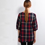 T Shirt Femme Autumn Cotton Linen Three Quarter Sleeve Casual Vintage Loose Plaid Women Tops&Tees Plus Size Oversized Shirts