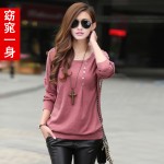 T Shirt Women T-shirt Loose O-Neck Long Batwing Sleeve Button Poleras De Mujer Camisetas Y Tops Tee Woman Clothes Vetement Femme