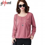 T Shirt Women T-shirt Loose O-Neck Long Batwing Sleeve Button Poleras De Mujer Camisetas Y Tops Tee Woman Clothes Vetement Femme