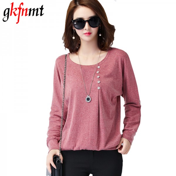 T Shirt Women T-shirt Loose O-Neck Long Batwing Sleeve Button Poleras De Mujer Camisetas Y Tops Tee Woman Clothes Vetement Femme