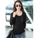 T Shirt Women T-shirt Loose O-Neck Long Batwing Sleeve Button Poleras De Mujer Camisetas Y Tops Tee Woman Clothes Vetement Femme