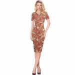 T'O 2016 New Hot Europe Fashion Round Neck Rose Flower Print Short Sleeve Pink/Khaki/Blue/White Casual Work Party Dresses 240