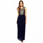 T'O Plus Size 4XL 5XL Evening Long Dress Sleeveless V Back Chiffon Lace Patchwork Metallic Elegant Party Dresses Vestidos 309