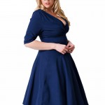 T'O Plus Size Swing Dress 4XL 5XL 6XL 7XL 8XL Retro 1950s Pinup Ruffle V Neck Stretchy Half Sleeve Party Casual Work Dresses 310