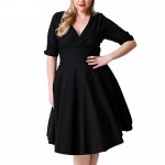 T'O Plus Size Swing Dress 4XL 5XL 6XL 7XL 8XL Retro 1950s Pinup Ruffle V Neck Stretchy Half Sleeve Party Casual Work Dresses 310