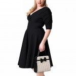 T'O Plus Size Swing Dress 4XL 5XL 6XL 7XL 8XL Retro 1950s Pinup Ruffle V Neck Stretchy Half Sleeve Party Casual Work Dresses 310