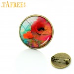 TAFREE Poppies brooches pin Glass cabochon dome mandala badge Wholesale Dress Accessories Roses jewelry for women lover C235