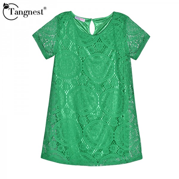 TANGNEST Vestidos Femininos Woman Casual Dress 2016 Summer Short Sleeve O-Neck Plus Size Lace Dresses Vestido De Renda WQS062