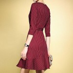 TANGNEST Women Office Ladies Striped Dress 2017 Autumn Silm Mini Trumpet Dresses Half Sleeve Formal Vestidos WQL4865