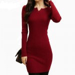 TANGNEST Women Sexy Sweater Dress 2016 Autumn Winter Fashion V Neck Bodycon Basic Mini Solid Color Knitted Dress WZQ208