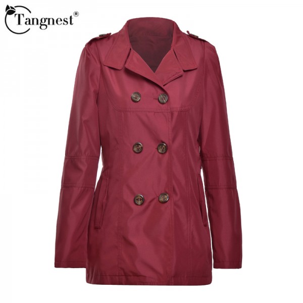 TANGNEST Women Trench Coat 2017 New Fashion Plus Size Turn Down Collar Double Breasted Slim Elegant Autumn Winter Coat WWF435