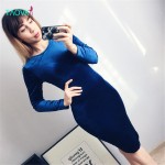 TAOVK 2016 new fashion Russian style Autumn Women Sexy Bodycon Velvet Dress 3 colors Round-neck long sleeve Women dresses