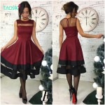 TAOVK 2016 new fashion Russian style Women Red wine color dress sleeveless High waist large Swing dress 