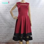 TAOVK 2016 new fashion Russian style Women Red wine color dress sleeveless High waist large Swing dress 