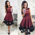 TAOVK 2016 new fashion Russian style Women Red wine color dress sleeveless High waist large Swing dress 