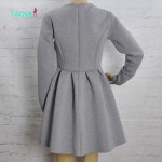 TAOVK 2016 new fashion Russian style women's Gray High waist pleated dress long-sleeve Back zipper dress free shipping