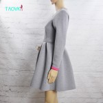 TAOVK 2016 new fashion Russian style women's Gray High waist pleated dress long-sleeve Back zipper dress free shipping