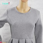 TAOVK 2016 new fashion Russian style women's Gray High waist pleated dress long-sleeve Back zipper dress free shipping