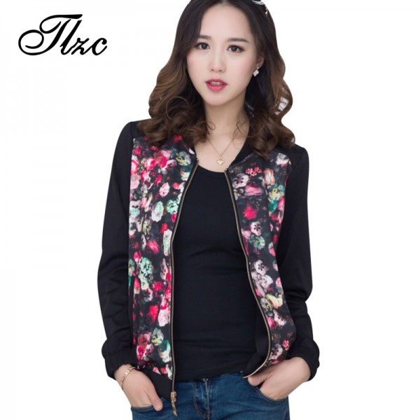 TLZC Fashion Women Floral Jackets Black Plus Size L-4XL New Arrival Casual Design Novelty Style Lady Loose Coat