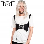 TOB 2017 summer new fashion women tank shoulders corsets belt front bowtie lace up back zipper womens' belt black XD798