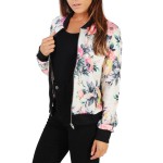 TQNFS Autumn Floral Bomber Jacket women Slim Casual Business Jacket Women Zip Up Biker Coat Outwear Camperas Mujer Abrigo