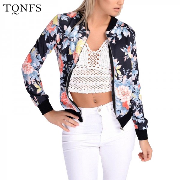 TQNFS Fashion Autumn Basic Bomber Jacket women Floral Slim Casual Business Jacket Women Coat Top Outwear Camperas Mujer Abrigo 