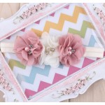 TWDVS  Newborn Flower Elastic Hair Band Headband Kids Chiffon 3 Flower Pearl Diamond Ring Hair Accessories Flower Headbands W045