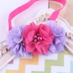 TWDVS  Newborn Flower Elastic Hair Band Headband Kids Chiffon 3 Flower Pearl Diamond Ring Hair Accessories Flower Headbands W045