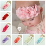 TWDVS  Newborn Flower Elastic Hair Band Headband Kids Chiffon 3 Flower Pearl Diamond Ring Hair Accessories Flower Headbands W045