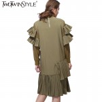 [TWOTWINSTYLE] 2017 Autumn multi-layer pleated chiffon long-sleeved dress ruffles pleated women new