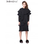 [TWOTWINSTYLE] 2017 Autumn multi-layer pleated chiffon long-sleeved dress ruffles pleated women new