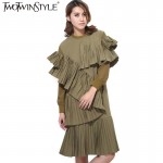 [TWOTWINSTYLE] 2017 Autumn multi-layer pleated chiffon long-sleeved dress ruffles pleated women new