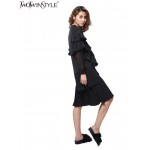 [TWOTWINSTYLE] 2017 Autumn multi-layer pleated chiffon long-sleeved dress ruffles pleated women new