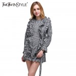 TWOTWINSTYLE 2017 Spring Women Plaid Mini Dress Long Sleeve Flare Cuff Bandage Lace Up Ruffle Short Dresses Casual Tunic Blouse