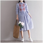 TWOTWINSTYLE 2017 Summer Women Embroidery Floral Striped Midi Dresses Shirt Female Sexy Tunic Beach Large Clothes Plus Size New