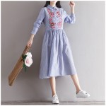 TWOTWINSTYLE 2017 Summer Women Embroidery Floral Striped Midi Dresses Shirt Female Sexy Tunic Beach Large Clothes Plus Size New