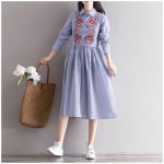 TWOTWINSTYLE 2017 Summer Women Embroidery Floral Striped Midi Dresses Shirt Female Sexy Tunic Beach Large Clothes Plus Size New