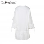 TWOTWINSTYLE 2017 Summer Women Lace up Ruffle Mini Dresses Blouse Long Sleeve Sexy Female Clothes Korean Fashion Casual Big Size