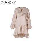 TWOTWINSTYLE 2017 Summer Women Lace up Ruffle Mini Dresses Blouse Long Sleeve Sexy Female Clothes Korean Fashion Casual Big Size