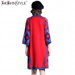 TWOTWINSTYLE Knitted Women's Cardigan Geometric Vintage Knitting Long Trench Female Spring Casual Dress Clothes Korean 2018