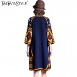 TWOTWINSTYLE Knitted Women's Cardigan Geometric Vintage Knitting Long Trench Female Spring Casual Dress Clothes Korean 2018