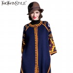 TWOTWINSTYLE Knitted Women's Cardigan Geometric Vintage Knitting Long Trench Female Spring Casual Dress Clothes Korean 2018