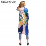 TWOTWINSTYLE Women's Windbreaker Printed Midi Bomber Trench Coat Female Spring Autumn Cardigan Long Sleeve Clothes Large Sizes