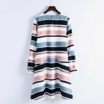 TXJRH Brief Geometric Striped Contrast Color O-Neck Loose A-Line Mini Dress Casual Fashion Women Long Sleeve Vestidos Q17-03-30