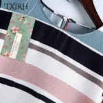 TXJRH Brief Geometric Striped Contrast Color O-Neck Loose A-Line Mini Dress Casual Fashion Women Long Sleeve Vestidos Q17-03-30