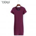 TXJRH Sexy AA Brandy Style Thread High Elastic Slim Sheath Mini Knitting Dress Trendy Women Short Sleeve O-Neck Pullover 6 Color